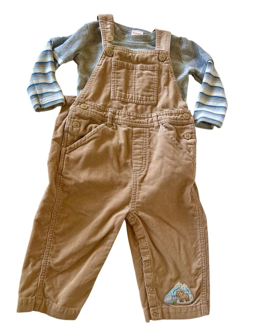 Vintage Gymboree Toddler Boy Corduroy Overall Set Ram Mother Baby w Shirt 12-18M